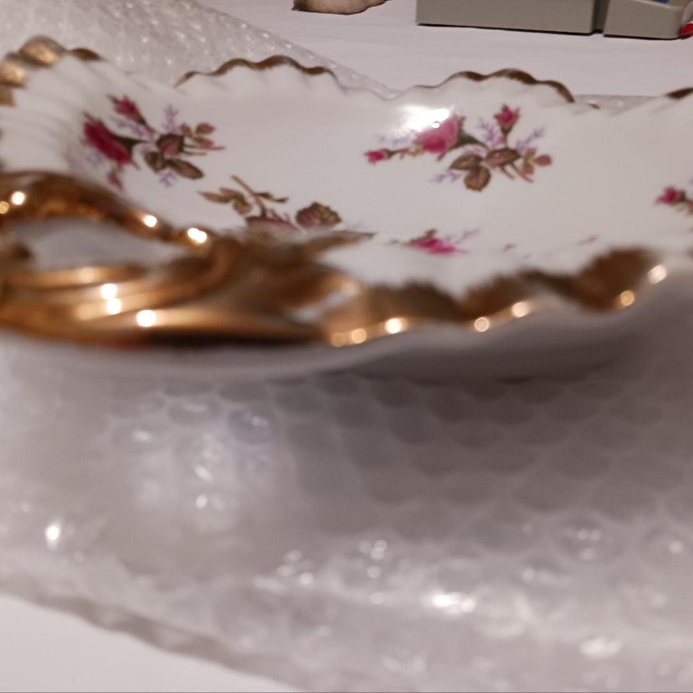 Vintage Moss Rose China Candy Dish 28/6M Gold Trim Scalloped Edge - Picture 5 of 12
